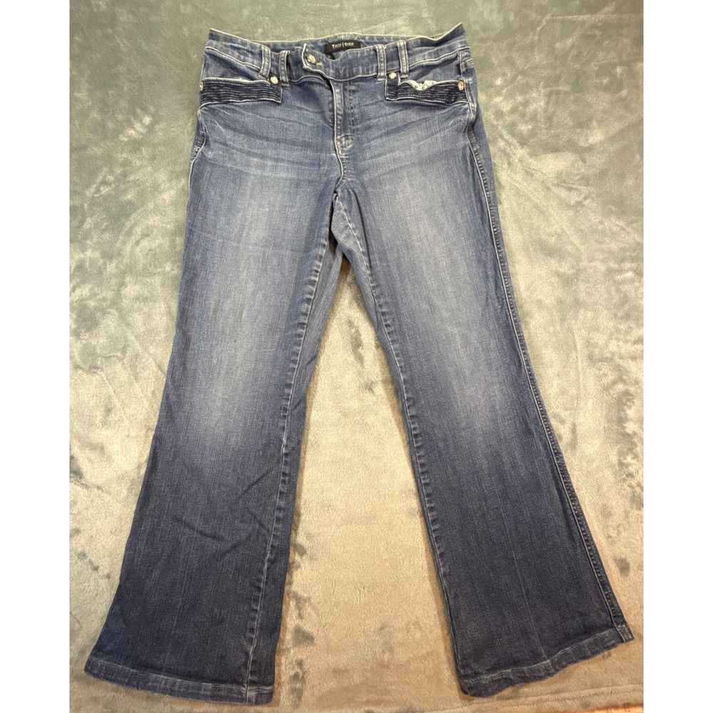 White House Black Market Blanc Bootcut Jeans Med Wash Blue 10R Jewel Button Y2K